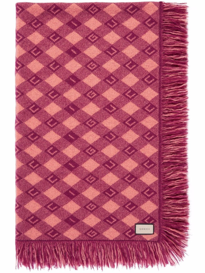 Gucci Logo-intarsia Checked Blanket In Pink