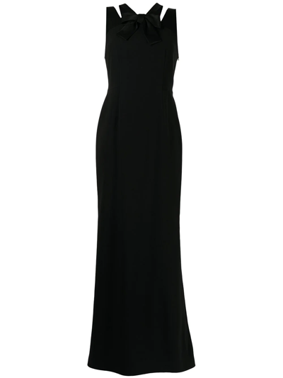 Paule Ka Bow-detail Double-strap Evening Dress In Black