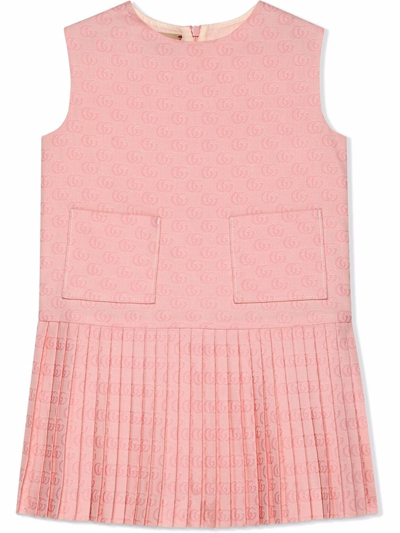 Gucci Kids' Gg Cotton Jacquard Dress In Pink