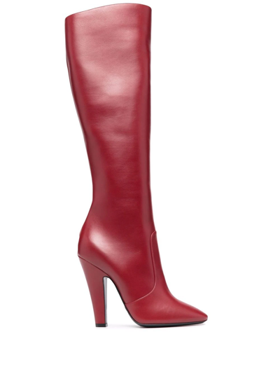 Saint Laurent 68 110mm Knee-high Boots In Red