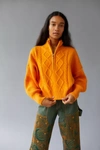 Urban Outfitters Uo Lizzie Cable Knit Half-zip Sweater In Bright Orange