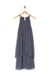 Sl Fashions Split Front Chiffon Beaded Dress In Steel