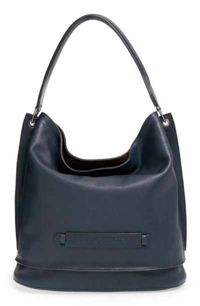 Longchamp '3d' Leather Hobo In Midnight