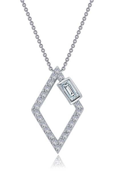 Lafonn Simulated Diamond Baguette Shaped Pendant Necklace In White
