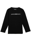 EMPORIO ARMANI BLACK LONG-SLEEVED COTTON T-SHIRT WITH LOGO PRINT,8N4TN61JPZZT0021