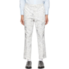 THOM BROWNE GREY CANVAS GRAPHIC CHINO TROUSERS