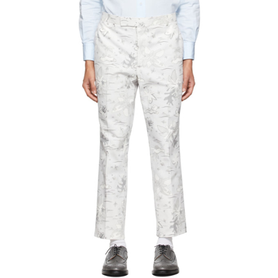 Thom Browne Grey Canvas Graphic Chino Trousers In 035 Med Gre