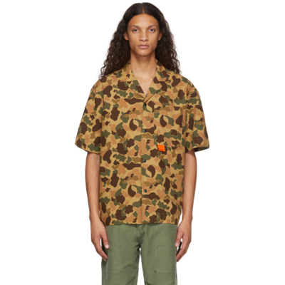 Palm Angels Multicolor Camo Bowling Shirt In Brown