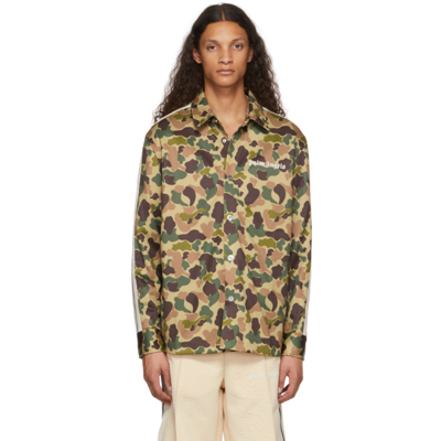 Palm Angels Green Camo Track Shirt In Khaki,brown,beige