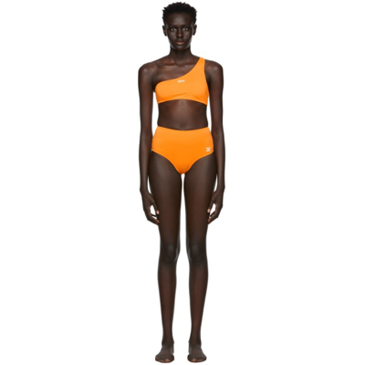 Off-white Logo-print One-shoulder Bikini Set In Orange White