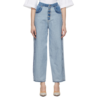Mm6 Maison Margiela High-rise Cropped Inside-out Jeans In Blue