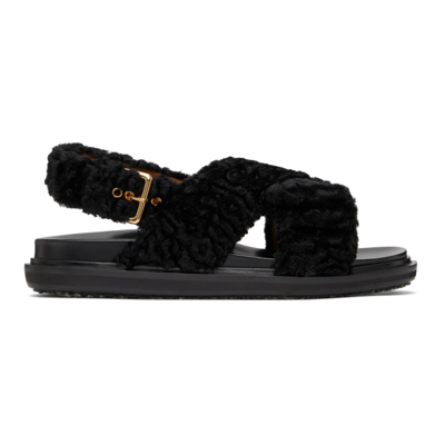 ★MARNI★ Shearling Fussbet Sandals Black SBMS004601LM07100N MARNI Fussbett shearling sandals | THE OUTNET