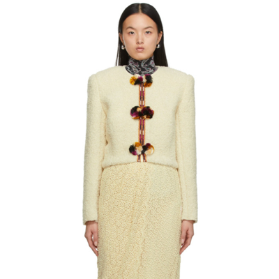 Isabel Marant Gradiazi Pompom-embellished Embroidered Wool-blend Bouclé Jacket In Neutral