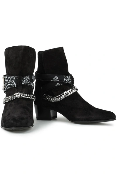 Amiri Chain-embellished Buckled Suede Ankle Boots In Black