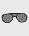 Fendi Men's Logo Acetate Shield Sunglasses In 02c Matte Black