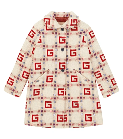 Gucci Kids' Logo嵌花大衣 In Cream/red/mc