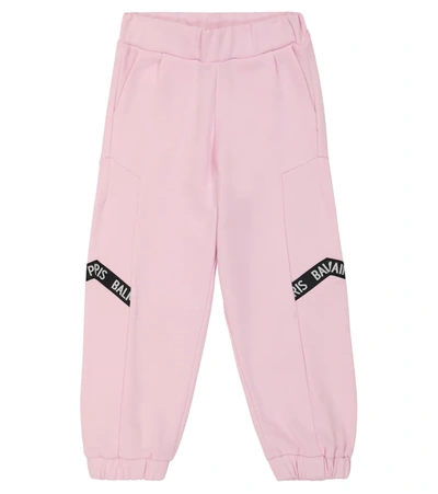 Balmain Kids' Logo Cotton Sweatpants In Rosa Chiaro