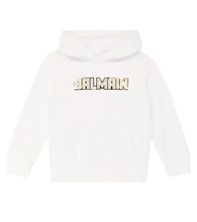 Balmain Kids' Logo Cotton-jersey Hoodie In Bianco/oro