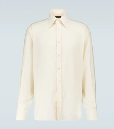 Tom Ford Silk-blend Long-sleeved Shirt In 2ft340 Whit