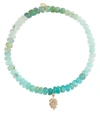 Sydney Evan Tiny Monstera Leaf 14kt Gold Beaded Charm Bracelet With Diamonds In Peruvian Opal