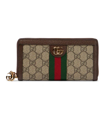 Gucci Ophidia Gg Supreme Zip Around Wallet In Brown