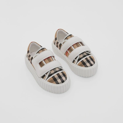 Burberry Childrens Vintage Check Cotton And Leather Sneakers In Default Title