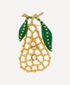 KENNETH JAY LANE GOLD-PLATED CRYSTAL AND FAUX PEARL ENAMEL PEAR BROOCH,000742377