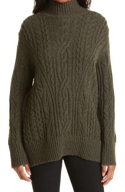 Vince Cable Extrafine Merino Wool Blend Mock Neck Sweater In Heather Frog/ Forest