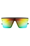 Quay Hindsight 67mm Shield Sunglasses In Matte Black/ Rainbow