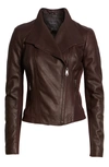 Andrew Marc Felix Leather Moto Jacket With Knit Panels In Burgundy