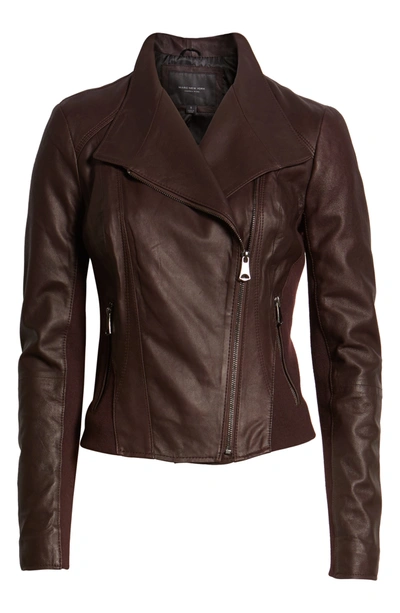Andrew Marc Felix Leather Moto Jacket With Knit Panels In Burgundy