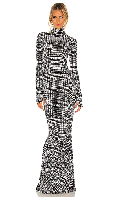Norma Kamali Long Sleeve Turtle Fishtail Gown In Large Houndstooth