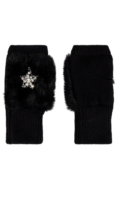 Jocelyn Texty Time Faux Fur Embellished Mittens In Black