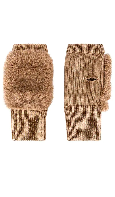 Jocelyn Texty Time Faux Fur Mittens In Tan