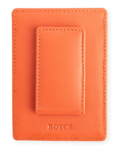 Royce New York Monogrammed Leather Magnetic Money Clip Wallet In Orange