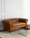 Massoud Davidson 69" Slab Seat Chesterfield Sofa In Cigar