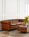 Massoud Davidson 94" Three-cushion Chesterfield Sofa In Cigar