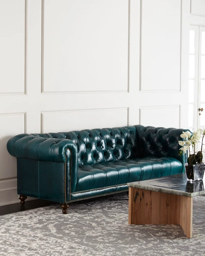 Massoud Davidson 94" Tufted Seat Chesterfield Sofa In Cigar