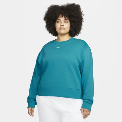 Nike Sportswear Collection Essentials Women's Oversized Fleece Crew In Cyber Teal,white