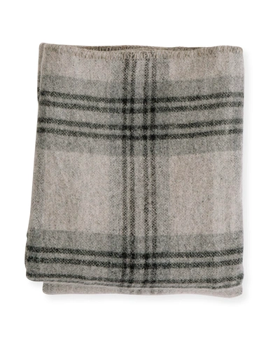 Evangeline Linens Plaid Merino Wool Blanket, Fog Ledge In Fog/ledge