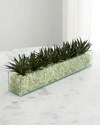 T & C Floral Company Faux Agave In Rectangular Glass Vase With Crushed Green Calcite
