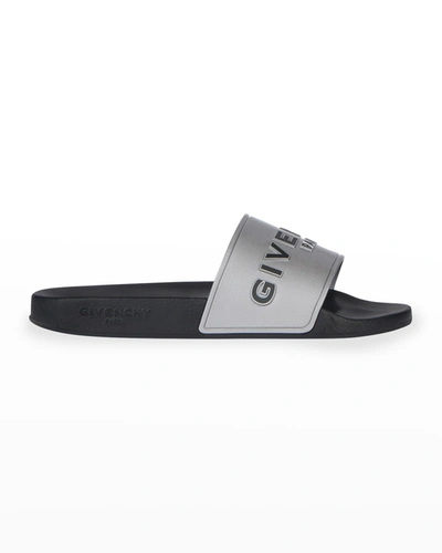 Givenchy Metallic Logo Slide Sandals In Silver