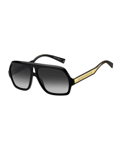 Givenchy Men's Gradient Exaggerated Aviator Acetate Sunglasses In Black/gold