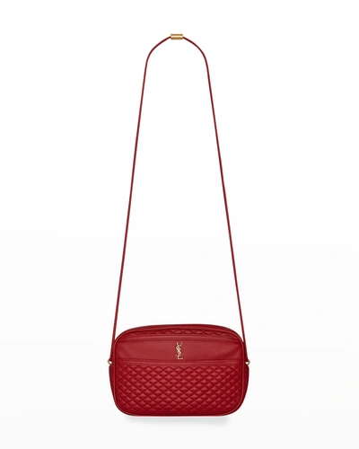 Saint Laurent Victoire Ysl Quilted Leather Camera Bag In Rouge Eros