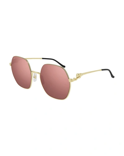 Cartier Oversized Round Metal Sunglasses In Pink/gold