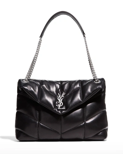 Saint Laurent Loulou Medium Ysl Matelasse Calfskin Flap-top Shoulder Bag In Black