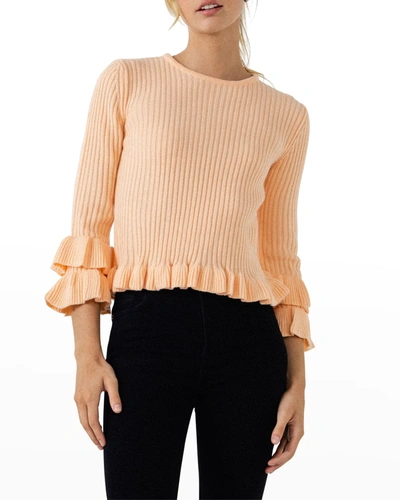 English Factory Ruffle-trim Knit Sweater In Pink