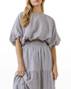 English Factory Balloon-sleeve Crop Top In Dusty Blue