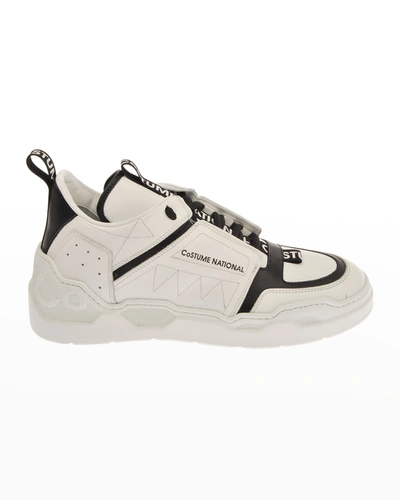 Costume National Men's Logo Bicolor Leather Low-top Sneakers In White