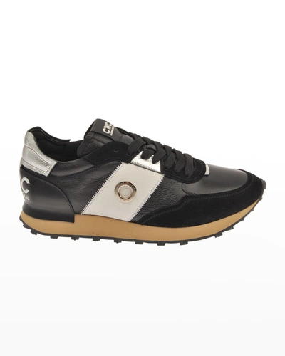 Costume National Men's Logo Mix-leather Trainer Sneakers In Black
